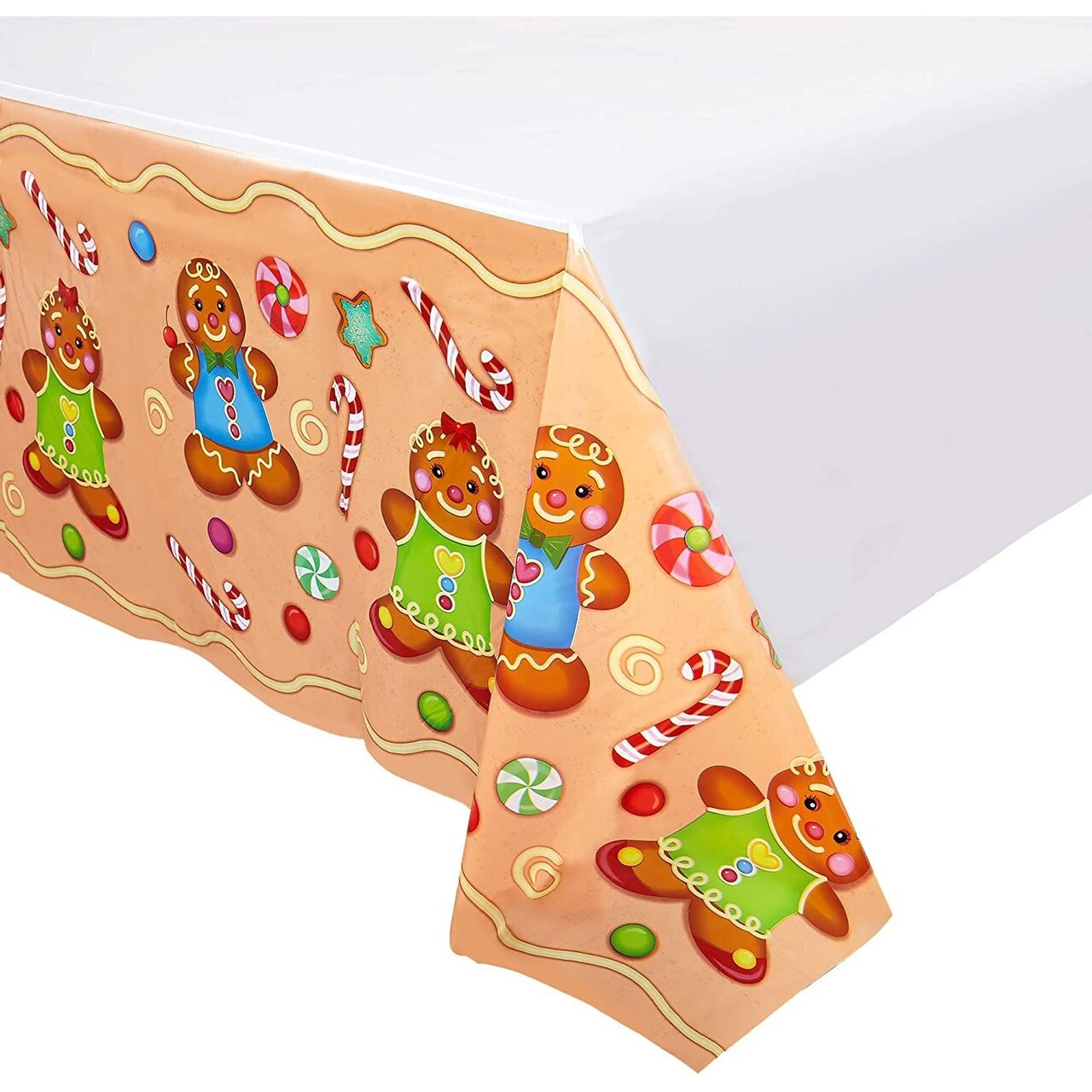 3 Pack Disposable Gingerbread Table Cloth for Christmas Party, Classroom Holiday Celebration (54 x 108 In)